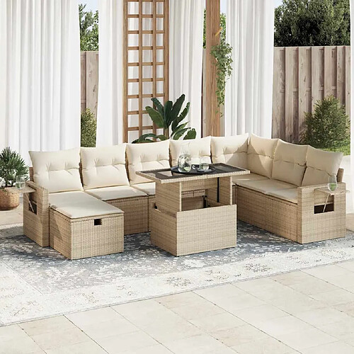 vidaXL Salon de jardin avec coussins 9 pcs beige résine tressée