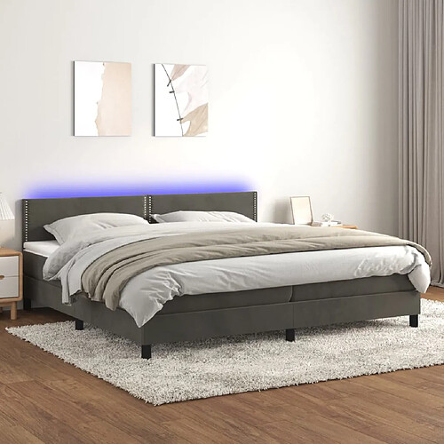 vidaXL Sommier à lattes de lit avec matelas LED Gris foncé 200x200 cm