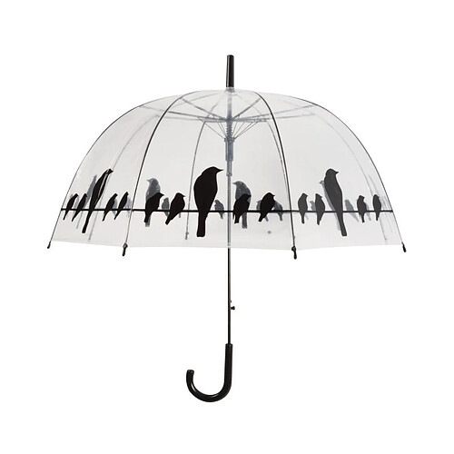 Esschert Design Parapluie transparent noir Oiseaux sur un fil.