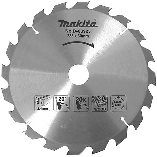 Lame carbure Ø 165 mm standard bois, pour scies circulaires MAKITA-D-03349