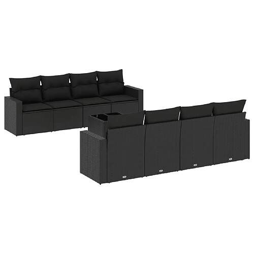 Maison Chic Salon de jardin 9 pcs avec coussins | Ensemble de Table et chaises | Mobilier d'Extérieur noir résine tressée -GKD69508