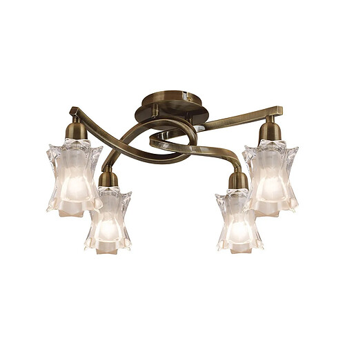 Inspired Plafonnier à 4 lumières L1/SGU10, laiton antique, lampes CFL INCLUSES