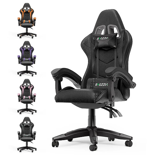 Fauteuil de Bureau - BIGZZIA Chaise Gaming - Siège de Bureau Réglable Gaming Racing - avec coussin et dossier inclinable - Noir