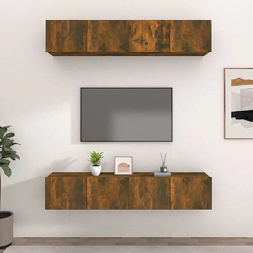 Maison Chic Meubles TV 4 pcs | Banc TV Moderne pour salon | Meuble de Rangement Chêne fumé 80x30x30 cm Bois d'ingénierie -MN58184