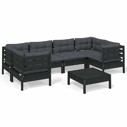 Maison Chic Salon de jardin 7 pcs + coussins - Mobilier/Meubles de jardin - Table et chaises d'extérieur Noir Bois de pin -MN15488