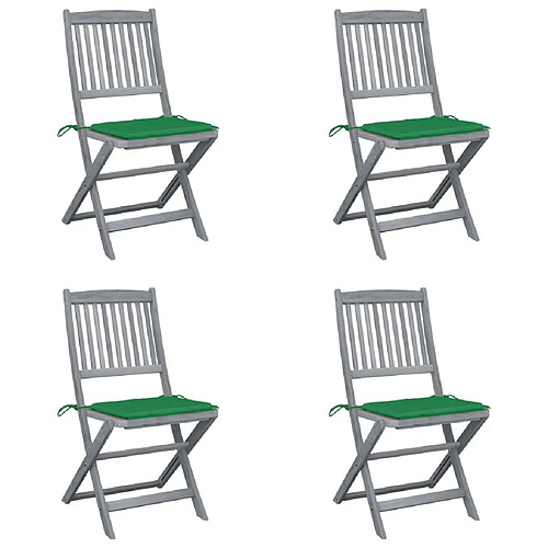 vidaXL Chaises pliables d'extérieur lot de 4 et coussins Bois d'acacia