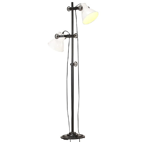 vidaXL Lampadaire avec 2 abat-jour Blanc E27 Fonte