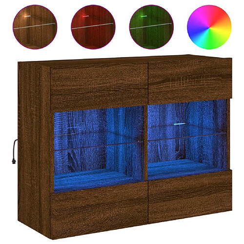 Maison Chic Meuble TV mural, Banc TV avec lumières LED pour salon, Meuble de rangement chêne marron 78,5x30x60,5 cm -GKD67067