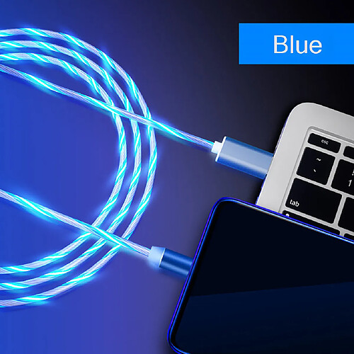 LED Light Up Flowing USB Type-C Chargeur Câble pour Samsung S10 Pour Huawei Blue