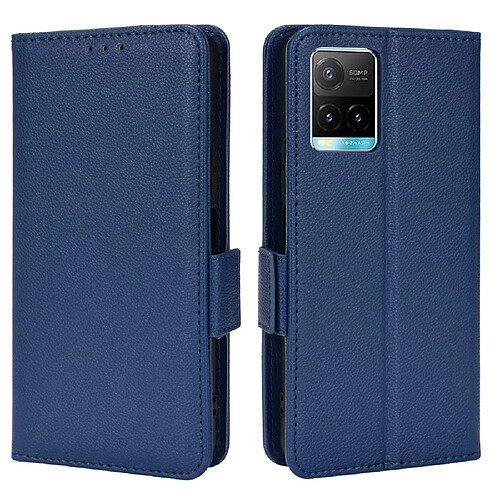 Etui en PU texture litchi, fermoir magnétique avec support, bleu foncé pour votre Vivo Y21/Y21s/Y33s