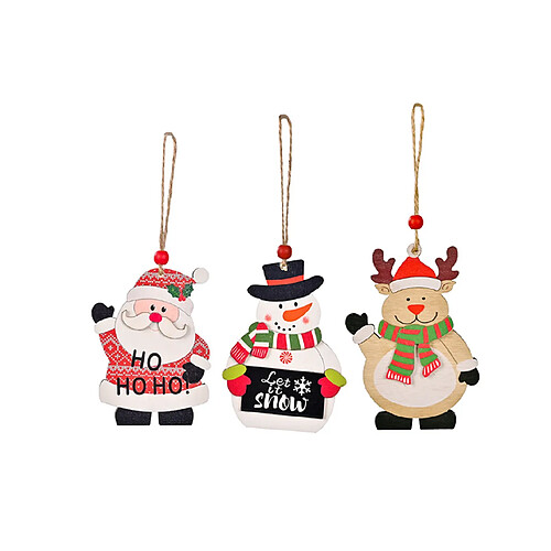 C108 3pcs pendentif en bois de Noël vieil homme bonhomme de neige elk pendentif pendentif scène de Noël décoration ornements de Noël