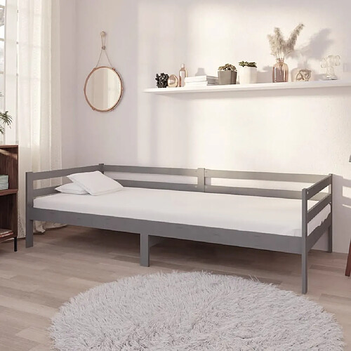 vidaXL Lit de repos avec matelas 90x200 cm Gris Bois de pin massif