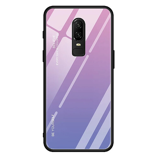 Wewoo Coque Pour OnePlus 6 Gradient Color Glass Case Violet clair