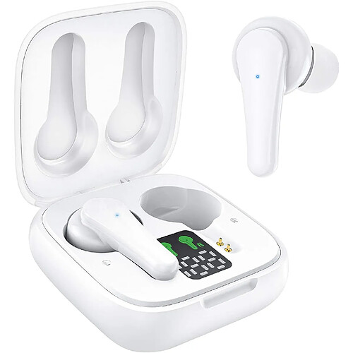 Chrono Écouteur Bluetooth Écouteurs sans Fil Oreillettes Bluetooth 5.2 Intra Auriculaire Stéréo IPX5 Étanche Type-C 30H d'Autonomie Intégré Double Micro Contrôle Tactile pour iOS Huawei Samsung(Blanc)