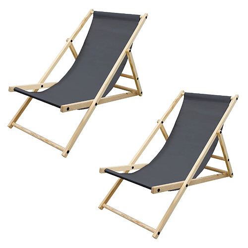 Ecd Germany 2x Chaise longue jardin pliante bain de soleil plage chilienne anthracité 120 kg