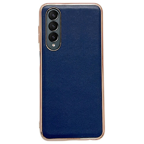 Coque en TPU + cuir véritable électroplaqué pour Samsung Galaxy Z Fold4 5G - bleu