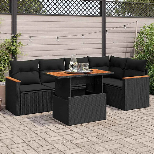 vidaXL Salon de jardin 5 pcs avec coussins noir résine tressée acacia