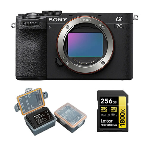 Sony Alpha A7C II Body Noir Boîtier +Lexar 256GB Professional 1800x UHS-II SDXC Memory Card + Kingma 2000mAh Battery (Sony NP-FZ100)