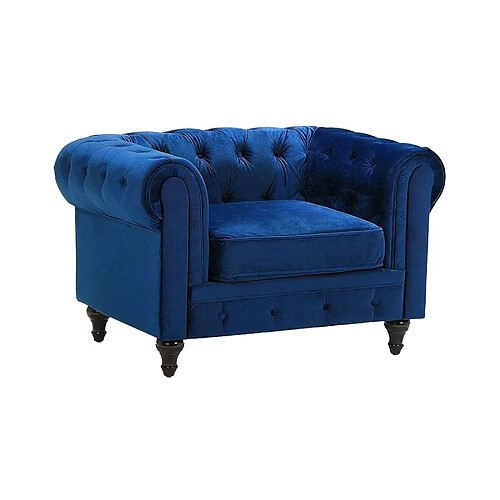 Beliani Fauteuil CHESTERFIELD Velours Bleu marine