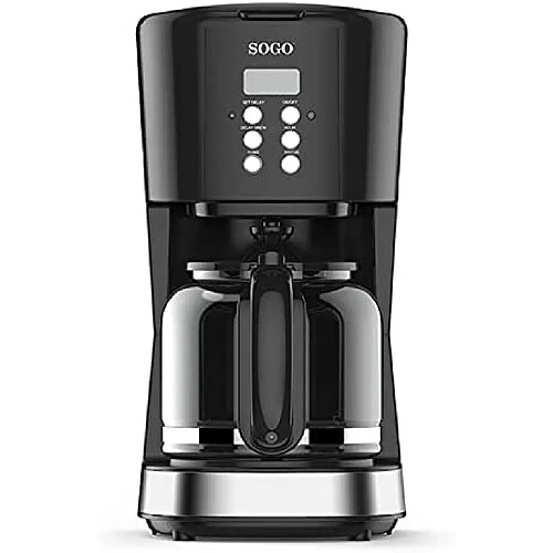 Sogo cafetière programmable de 1,5L pour 12 tasses 800W gris noir