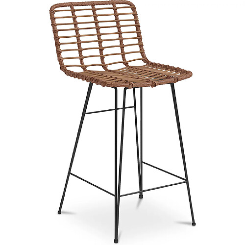 ICONIK INTERIOR Tabouret de bar en rotin avec dossier - Boho Bali Design - 75cm - Catori Bois naturel