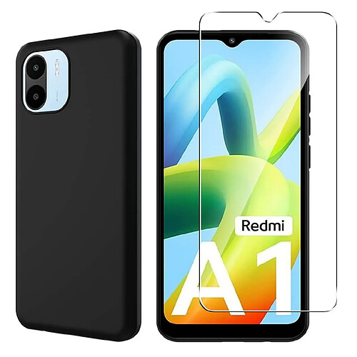 Htdmobiles Coque pour Xiaomi Redmi A1 / A1 Plus - housse etui silicone gel fine + verre trempe - NOIR