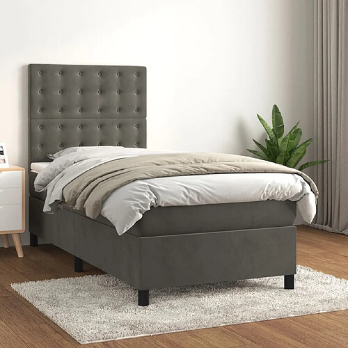 vidaXL Sommier à lattes de lit et matelas Gris foncé 90x200 cm Velours