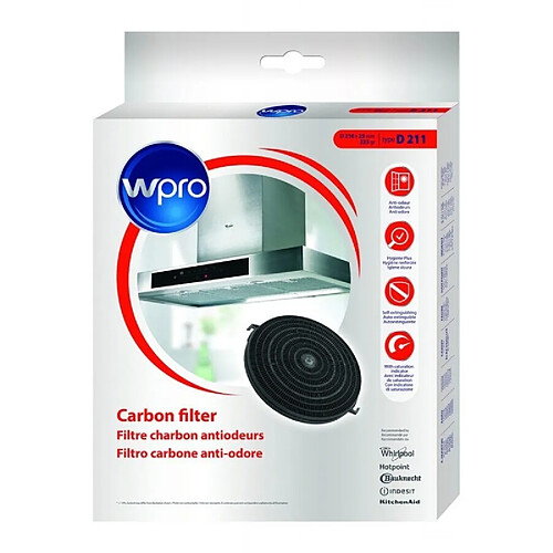 WPRO CHFD211/1 Filtre de hotte à charbon 211 Compatible Faure, Candy, Asko, Upo ...