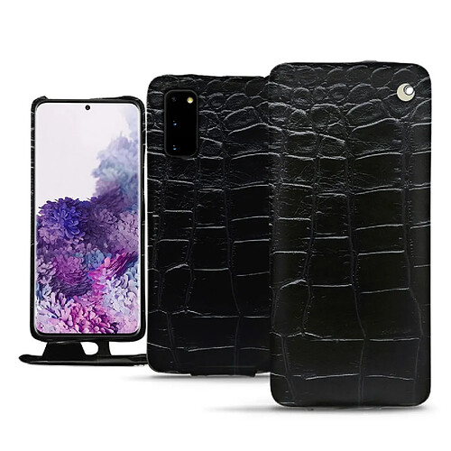 Housse cuir Samsung Galaxy S20 - Rabat vertical - Crocodile nero ( Noir / Black) - NOREVE