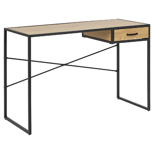 Toilinux Bureau en MDF et métal 1 tiroir - L 110cm x l. 45cm x H. 75 cm - Beige et Noir