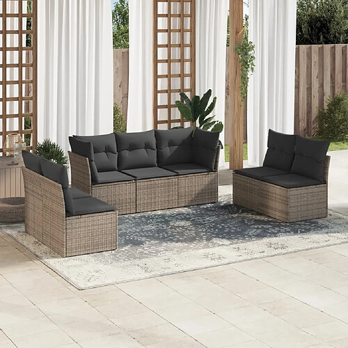 vidaXL Salon de jardin avec coussins 7 pcs gris résine tressée