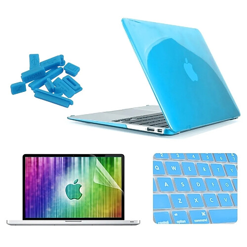 Wewoo Housse Étui bleu pour MacBook Air 13,3 pouces 4 en 1 Crystal Hard Shell boîtier de protection en plastique avec protecteur d'écran et clavier de bouchons anti-poussière