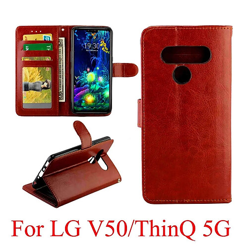 Wewoo Housse Coque Pour LG V50 / ThinQ 5G Etui à rabat horizontal en texture Crazy Horse avec porte-carte et emplacements de cartes & Portefeuille et cadre photo Marron