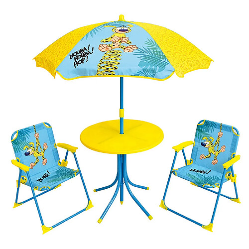 Fun House MARSUPILAMI Salon de jardin pour enfants comprenant 1 table, 2 chaises pliantes et 1 parasol