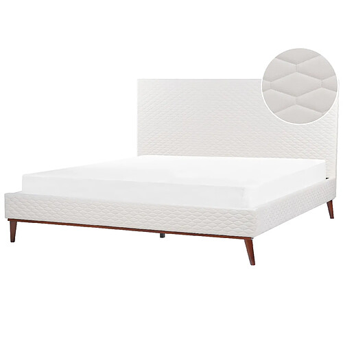 Beliani Lit double en velours blanc cassé 180 x 200 cm BAYONNE