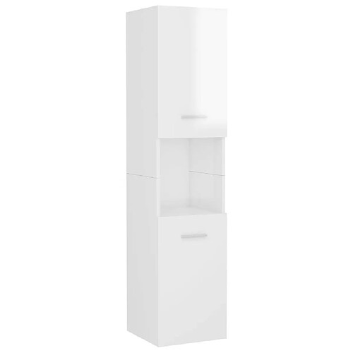 Maison Chic Armoire de salle de bain,Meuble de rangement,Meuble haut Blanc brillant 30x30x130 cm Aggloméré -GKD629866