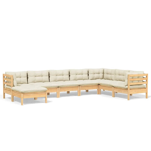 Maison Chic Salon de jardin 8 pcs + coussins - Mobilier/Meubles de jardin - Table et chaises d'extérieur crème Bois de pin solide -MN28022