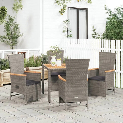 Salle à manger de jardin 5 pcs,Table et chaise à dîner avec coussins Gris -MN50293