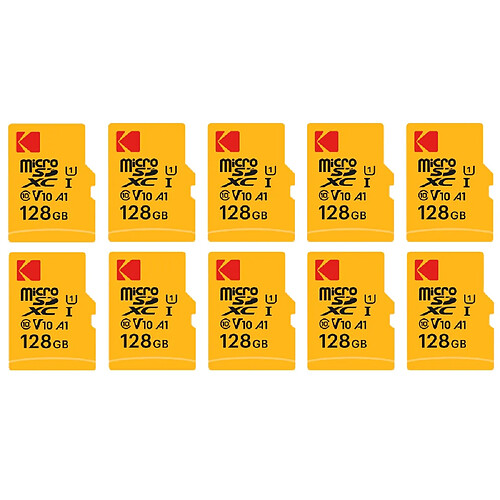 Pack de 10 KODAK Micro SDXC 128GB Premium - Vitesse et Fiabilité pour un Stockage Exceptionnel - Noir