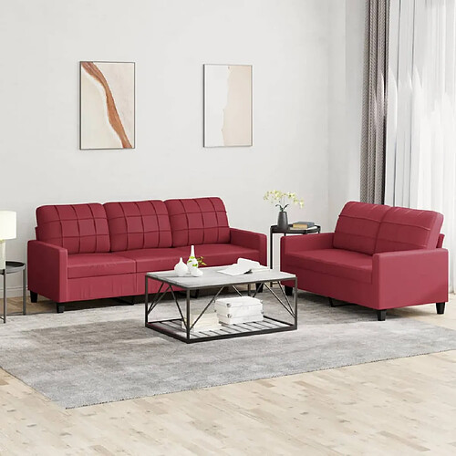 vidaXL Ensemble de canapés 2 pcs et coussins Rouge bordeaux Similicuir