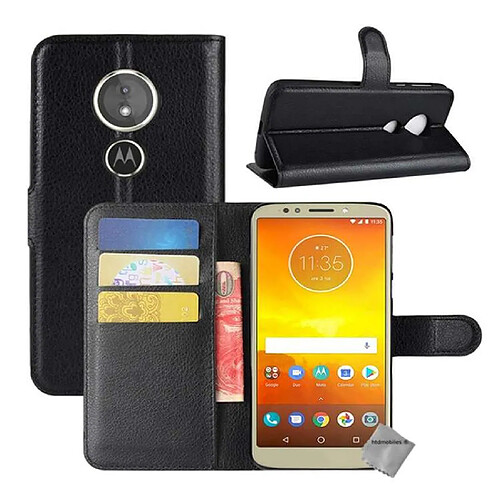 Htdmobiles Housse etui portefeuille simili cuir pour Motorola Moto E5 + film ecran - NOIR