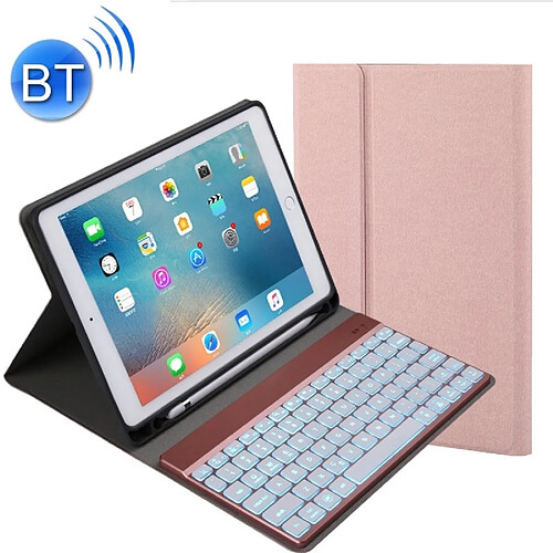 Wewoo Clavier Étui en cuir Bluetooth avec + détachable et rétro-éclairage coloré pour iPad Pro 9,7 pouces, Air, Air 2, 9,7 pouces (2017), 9,7 pouces (2018) (Champagne Gold)