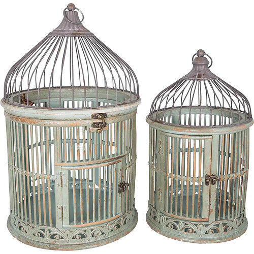 Antic Line Creations Set de 2 cages décoratives rondes en bois et zinc.