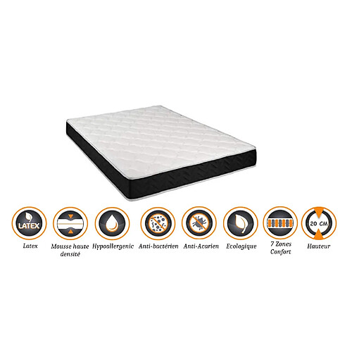 King Of Dreams Lot de 2 Matelas Latex 76 Kg/m3 + Mousse 35 Kg/m3 90x200 x 20 cm - Ferme - 7 Zones de Confort - Hypoallergénique