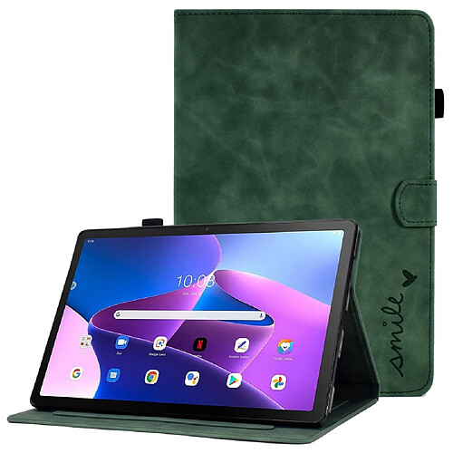 Etui en PU motif, anti-chute, motif veille/sommeil automatique avec support et porte-cartes pour votre Lenovo Tab M10 Plus (Gen 3) - vert