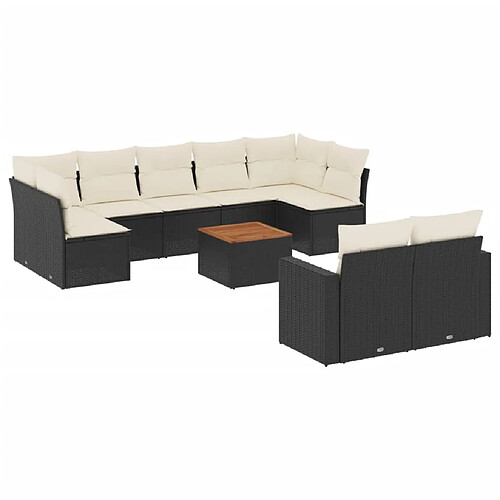 Maison Chic Salon de jardin 10 pcs avec coussins | Ensemble de Table et chaises | Mobilier d'Extérieur noir résine tressée -GKD40082