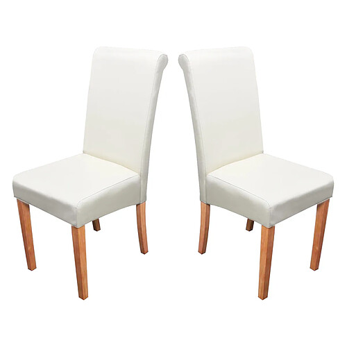 Mendler Lot de 2 chaises de séjour Novara II, cuir ~ crème/pieds clairs