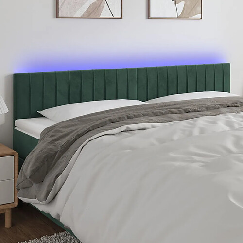 vidaXL Tête de lit à LED Vert foncé 200x5x78/88 cm Velours