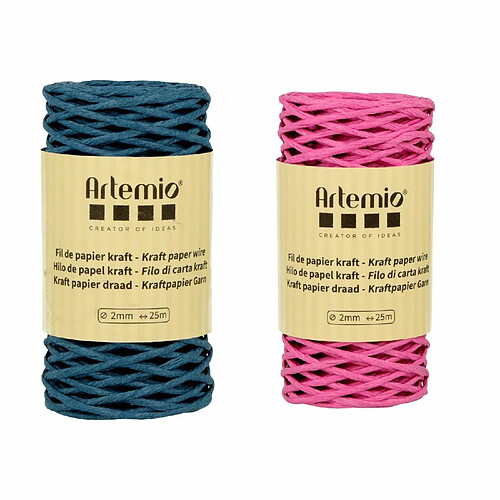 Artemio 2 bobines fil kraft bleu azur/ fuschia 2mm x 25 m