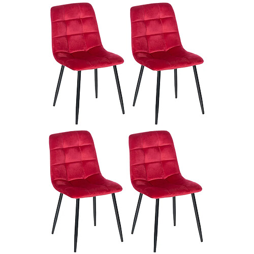 Decoshop26 Lot de 4 chaises de salle à manger style moderne et confortable en velours rouge et métal noir 10_0001790